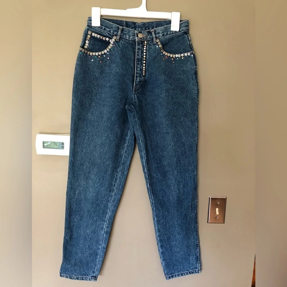 JEANJER Vintage Y2K 80’s Bedazzled Studded High Waist Mom Jeans 9/10 Fits Sz 4